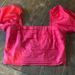 Sim & Sam Size Small Red/Pink Flame Smocked Back Puff Sleeve Crop Top